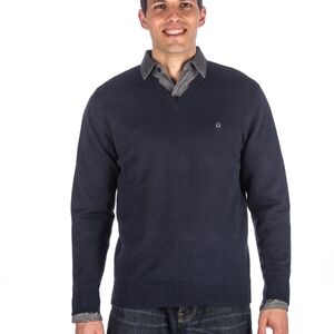 Noble Mount Navy V-neck cotton sweater NEW